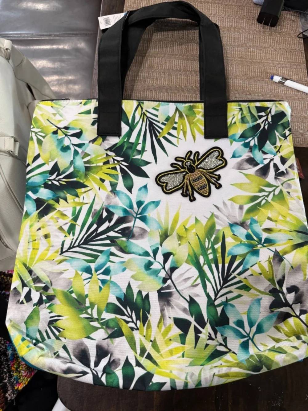 New With Tags Tropical Leaf and Jeweled Bee appliqué with sparkling rhinestones